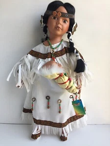 Ashley Belle Porcelain Doll Native American Indian with Baby Original Tags 19" - Picture 1 of 12