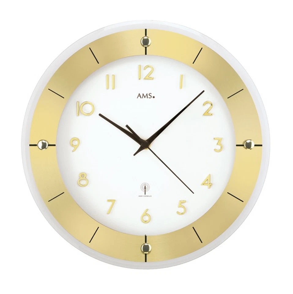AMS 5850 Wanduhr Funk Funkwanduhr analog messing farben rund Glas und Aluminium - Bild 1 von 1