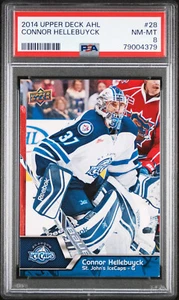Tarjeta de novato 2014-2015 UD Upper Deck AHL 28 Connor Hellebuyck PSA 8 casi nueva-como nueva radiocontrol NQ - Imagen 1 de 2