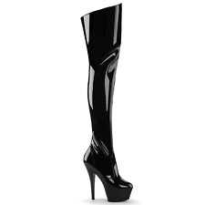 PLEASER Women's Size 8 Black 6" Heel Platform Thigh High Boots KISS-3010