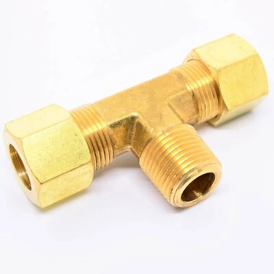 1/2" Tube OD Compression x 3/8" Male Npt Center Branch Tee Fitting HVAC Air - Image 1 of 4