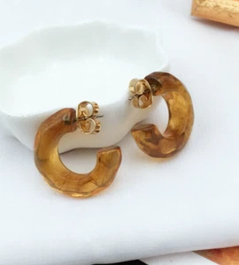 NEW J. crew Resin Amber Lucite hoop earrings-Brown - Picture 1 of 5