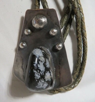 Corbata bolo vintage mexicana copo de nieve obsidiana y plata de ley Foto 1 de 4