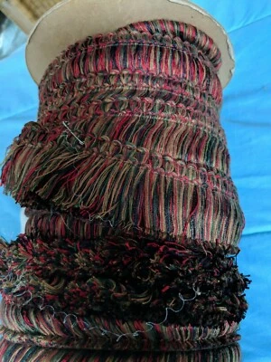 Vintage CONSO Collect 2" Brush Fringe Trim Red/Tan/Green 021989 - By the Yard - Image 1 of 4