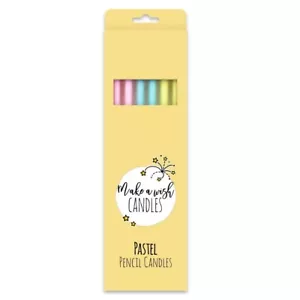 MAKE A WISH - Tall Pastel Pencil Candles x 6 - Picture 1 of 2