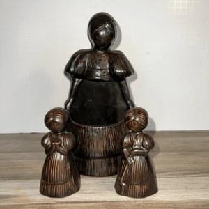 Hand Crafted Vintage Mother And Children Napkin Holder With Salt/Pepper Shakers - Picture 1 of 8
