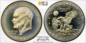 🎉🎖️1974-S Eisenhower SILVER Dollar PCGS PR69DCAM - DREAMY BLUE RIM TONED!🎖️🎉 - Picture 1 of 3