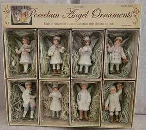 Neu Porzellan Engel Viktorianischer Stil Ornamente 8er Set mit Deko Boxen  - Bild 1 von 17