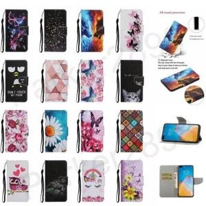 For Huawei P Smart 2021 2000 P30 P40 Pro Lite Pattern Leather Wallet Case Cover - Picture 1 of 41