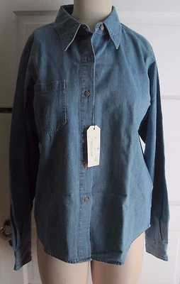 NUEVO CON ETIQUETAS Camisa Antigua Azul Cambray Jean Denim Manga Larga Mujer M 403108 054 Den Foto 1 de 4