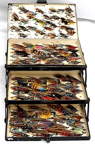 8"X 5" X 2" FARLOW'S THE "SEE ALL" 4 TRAY SALMON VINTAGE FISHING FLY BOX 1930'S - Bild 1 von 14