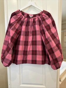 KATE SPADE Greenhouse tafetta Plaid Puff-Sleeve Top in Pink Multicolor XXL  - Picture 1 of 5