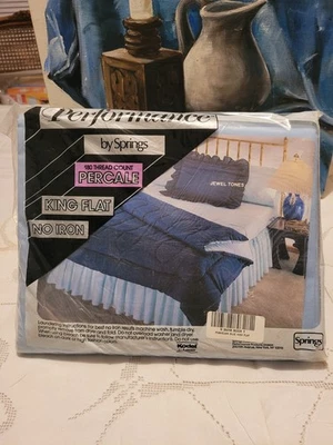 Performance by Springs Porcelain Blue Color 180 thread count king Flat sheet - Image 1 of 4