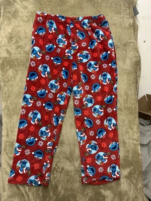 PANTALONES DE PIJAMA de salón polar Sesame Street COOKIE MONSTER & SNOWFLAKES para hombre XL Foto 1 de 4