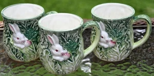 3 Vintage 1989 Shafford Japan Rabbit Patch Tassen weiß Hase Gemüse - Bild 1 von 21