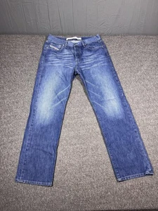 Diesel Industry Jeans Mens 34x32 Blue Denim Straight Leg Button Fly Made Italy - Picture 1 of 17