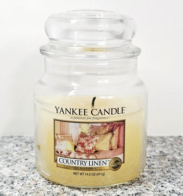 Yankee Candle COUNTRY LINEN aposentado frasco de 14,5 oz parcialmente usado - Imagem 1 de 4