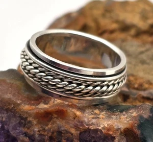VTG Sterling Silver 925 Braided Rope Spinner Band Ring Size 9 Heavyweight 8.36g - Picture 1 of 8