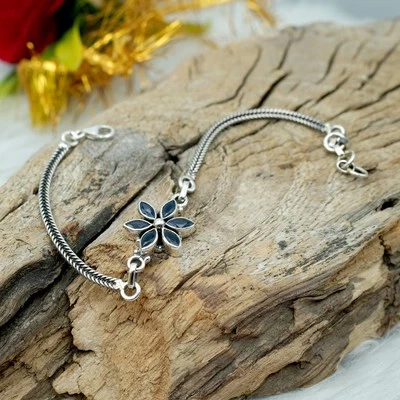 Pulsera de plata esterlina con zafiro natural piedras preciosas naturales hecha a mano joyería boho Foto 1 de 4