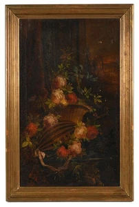 Gerahmt signiert "Canasto Con Flores y Mandolina" Öl auf Leinwand von A. Fabiani - Bild 1 von 5