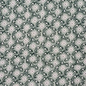 Cotton Fabric 29"x44" Reproduction Print Green Cream Floral Scroll Blender - Picture 1 of 4
