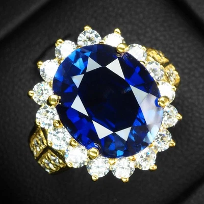 Preziosi anelli in argento sterling 925 con zaffiro blu intenso 6,38 carati... - Immagine 1 di 4