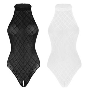 Sexy Damen Body Durchsichtig Offenem Schritt Bodysuit Reißverschluss Nightwear 