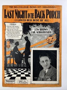 Vintage 1923 Last Night on the Back Porch Music Sheet Brown and Schraubstader - Picture 1 of 13