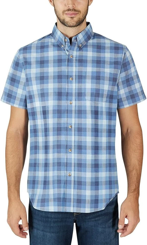 Lee Men's Short Sleeve Button Down Stretch Woven Shirt Blue Size M