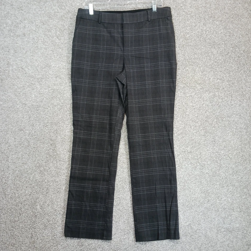 Pantalones Nine West para mujer 12 grises a cuadros apenas corte bota tiro alto gancho y cierre de ojos Foto 1 de 4