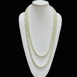 Chicos Faux Pearl Necklace 66 Inch Long Flapper White Knotted Beaded Unisex Bead - Picture 1 of 4