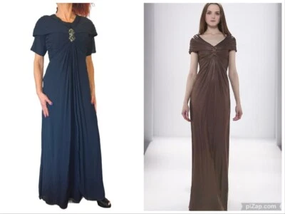 Vestido Tadashi KN90123 Shoji plissado franzido joia frente seda chiffon azul marinho 6 - Imagem 1 de 4