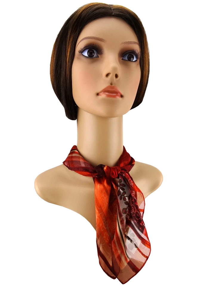 OHNE MARKENNAME Nickituch Chiffon in orange bordeaux silber grau lachs gemustert - Gr. 50x50 cm