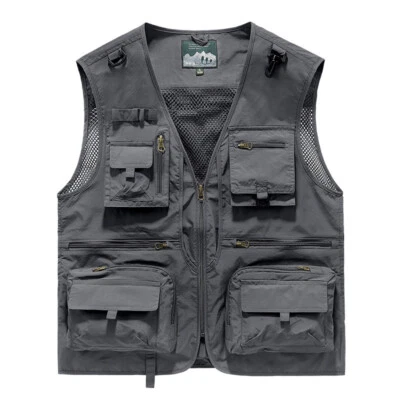 Mens Loose Fit V Neck Sleeveless Jacket with Multiple Pockets Breathable - Image 1 of 4