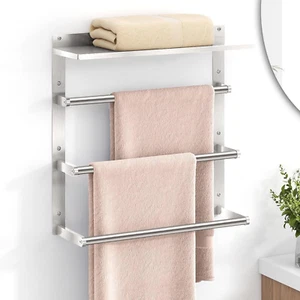 Towel Rack for Bathroom, 4-Tier Wall Tower Rack with Shelf, Stainless Steel Lava - Picture 1 of 7