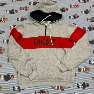 Vintage NIKE Gray Tag 1/4 Zip Pullover Hoodie Sweatshirt YOUTH XL Gray Red Black - Picture 1 of 6