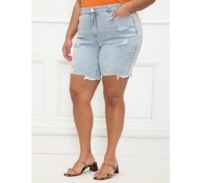 Bermudas de mezclilla para mujer ELOQUII Elements dobladillo deshilachado desgastado talla 18W. Nuevo con etiquetas Foto 1 de 2
