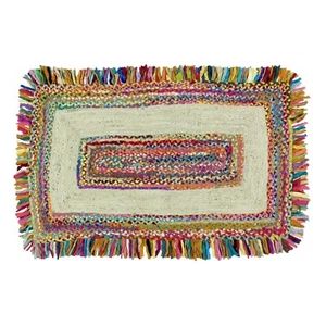 Oussum 100% Jute Cotton Chindi Area Rug Hand Braided Floor Decor Carpet Rag Rugs - Picture 1 of 19