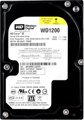 Hard Drive WD Caviar 120GB 7200RPM 8MB PATA / ATA / IDE WD1200JS 3.5'' Inch - Image 1 of 3