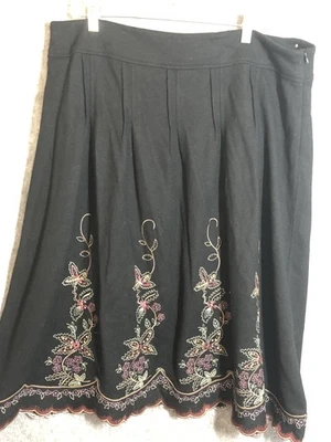 Falda J Jill Mujer 16 Negra Lana Bordada Floral Boho Vieira Dobladillo Midi Foto 1 de 4