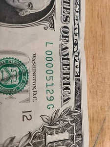 00005129. $1 FRN Fancy 4 Digit 4 0s Serial Number. - Picture 1 of 3
