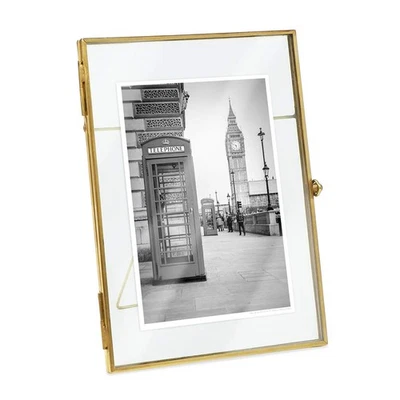 5x7,古董黄金,复古风格黄铜和玻璃,金属,浮动桌面照片... — 第 1/4 张图片