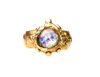 Anel de bronze dourado estilo antigo - Pedra Abalone - Tamanho 8 - Imagem 1 de 4