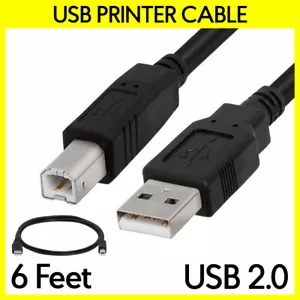 USB Printer Cable 6 FT USB 2.0 Type A to Type B Cord Epson Xerox Canon Samsung - Picture 1 of 3