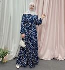Elegant Muslim Lady Long Sleeve Printed Abaya Party Maxi Dress Kaftan Loose Robe
