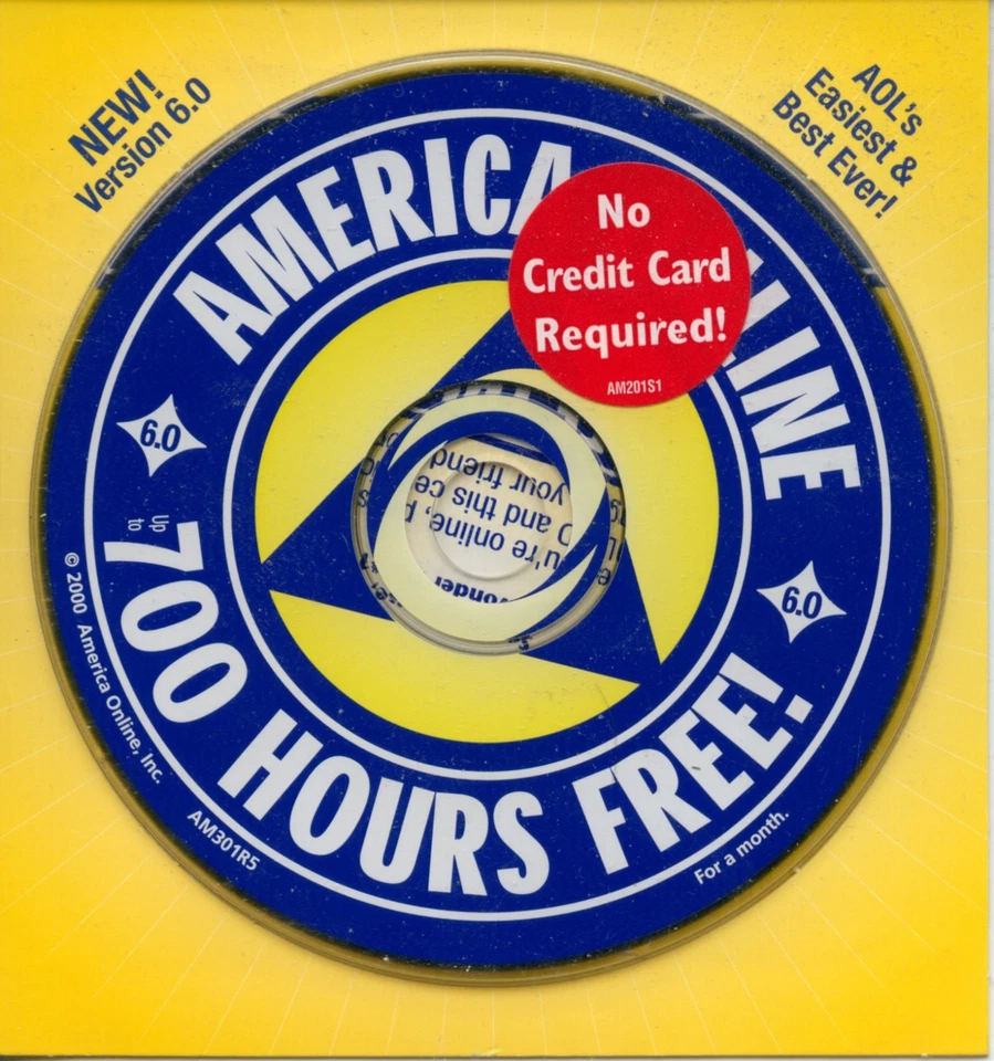 Yellow and Blue AOL 6 CD MINT 700 hours free America On-line - Image 1 of 1