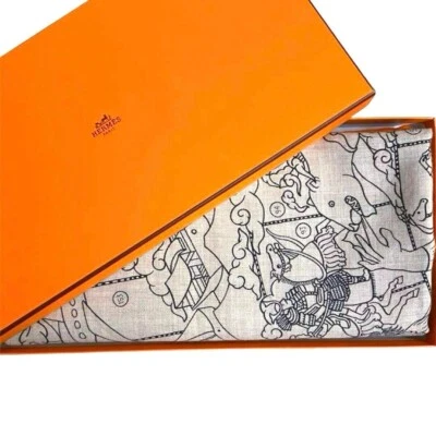 HERMES Carre 140 Cashmere Silk Shawl L'Epopee d'Hermes Beige Rare Mint with Box - Image 1 of 4