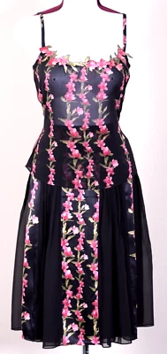 Blusa e saia ST.JOHN feminina de seda preta rosa verde floral tamanho 8-10 - Imagem 1 de 4