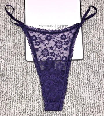 Victoria's Secret 全新带标签 XL 紫色亮片花边丁字裤 Lacie 花卉透明性感 — 第 1/4 张图片