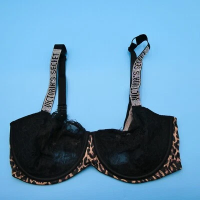 Sujetador push up Victorias Secret 34DD negro lencería muy sexy correa brillante sin relleno Foto 1 de 4